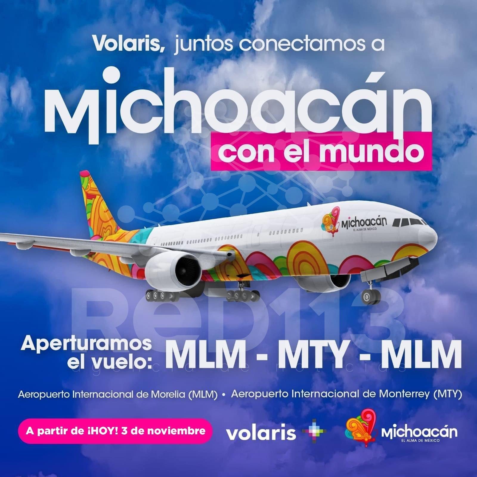 Michoacán apertura vuelo de Volaris con Monterrey