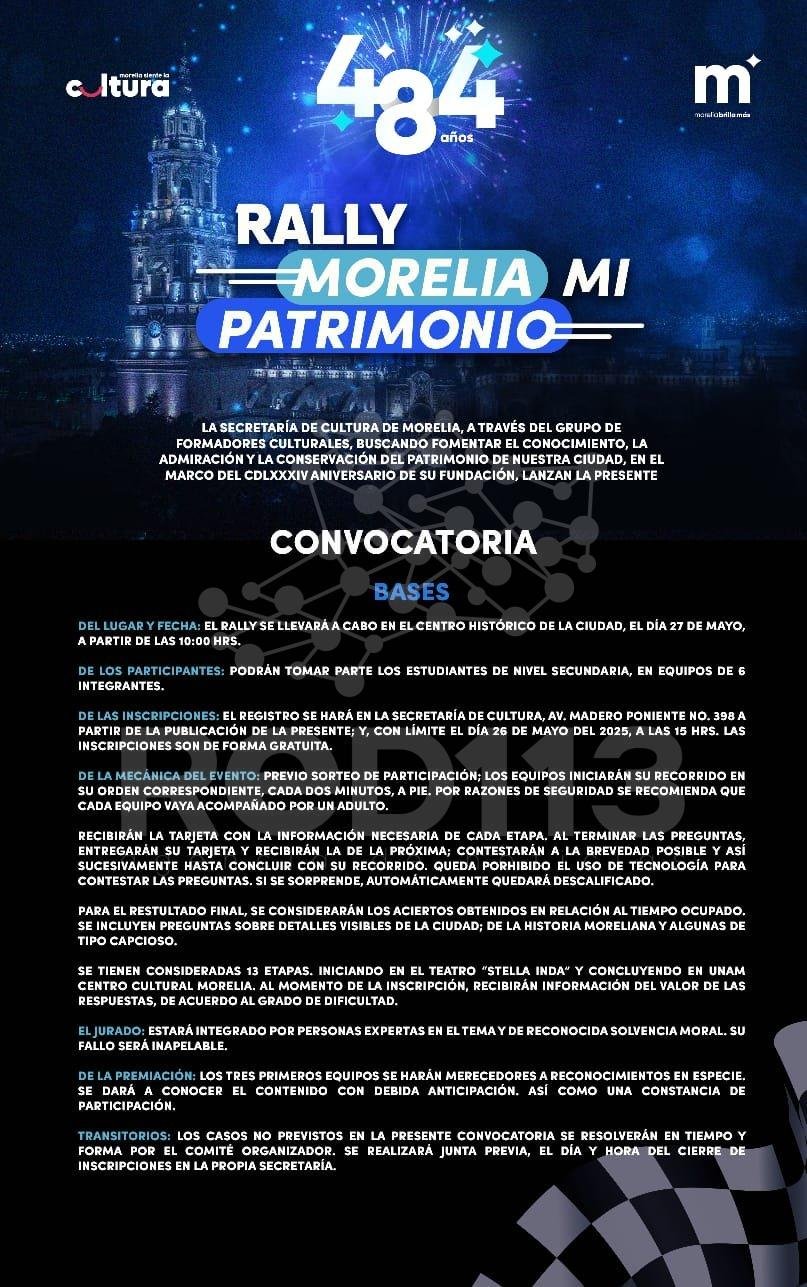 SeCultura Municipal invita al rally de conocimientos ‘Morelia, mi Patrimonio’