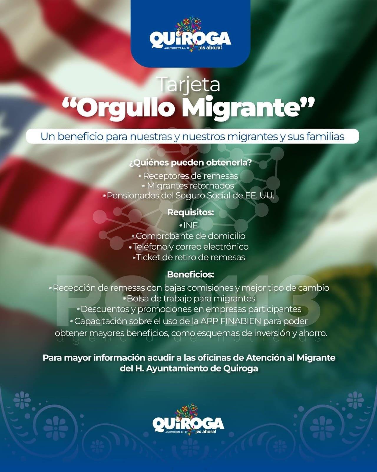 Impulsa Ayuntamiento de Quiroga la Tarjeta “Orgullo Migrante” en beneficio de las familias migrantes