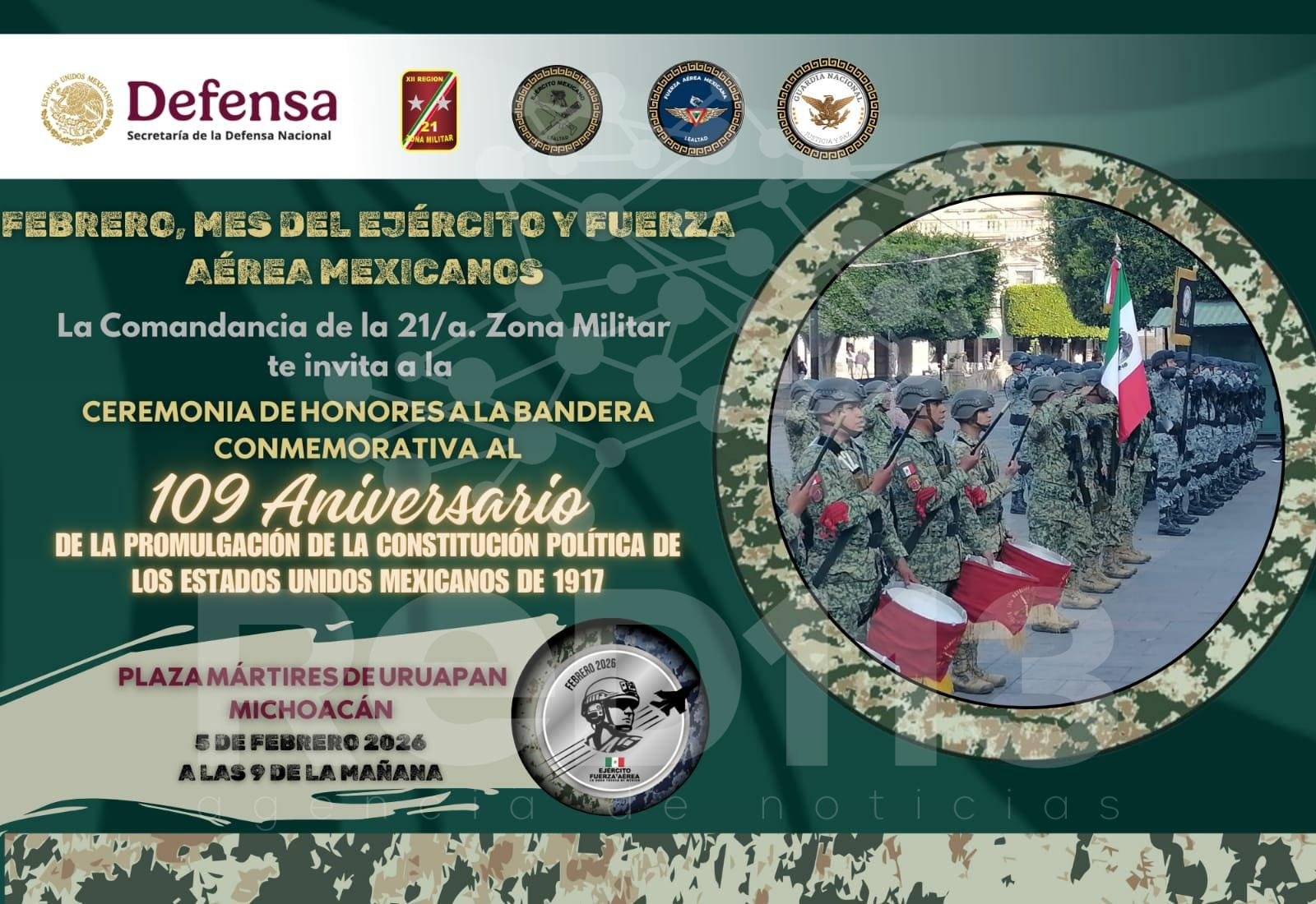 El Ejército y la Guardia Nacional te invitan a la Ceremonia de Honores a la Bandera