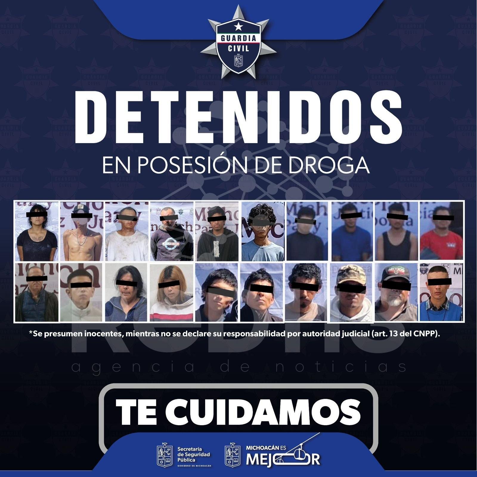 SSP detiene a 20 personas con dosis de droga en la última semana