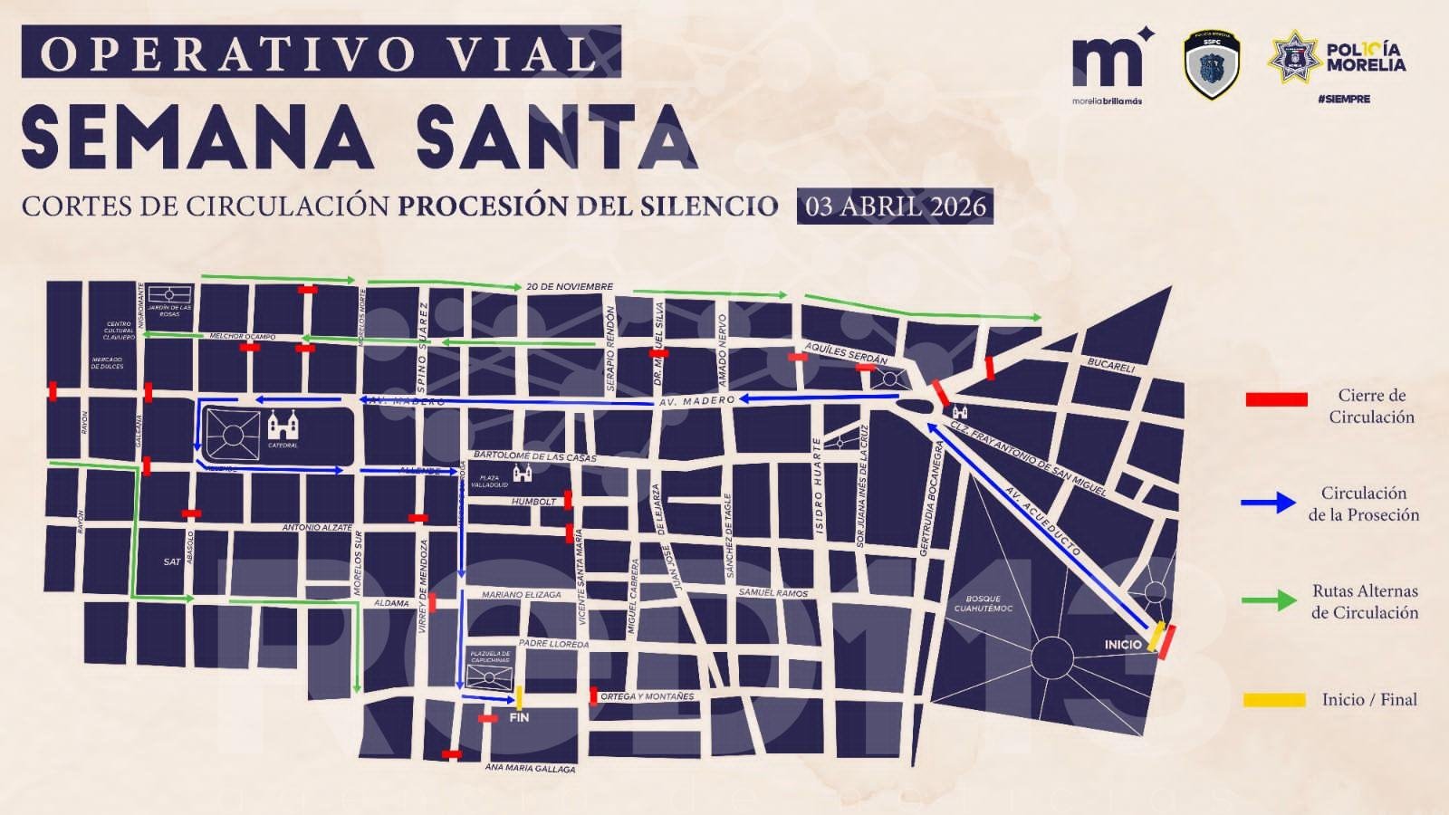 Conoce el operativo vial para la Procesión del Silencio, en Morelia