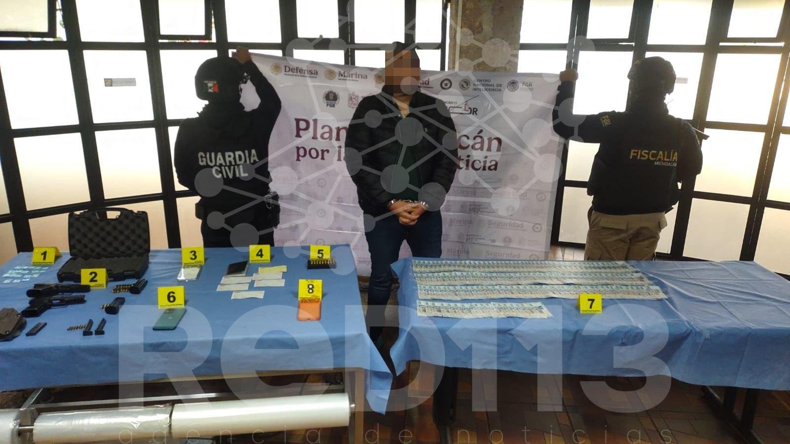 Aseguran metanfetamina, arma de fuego y detienen a un hombre en Morelia: SSP