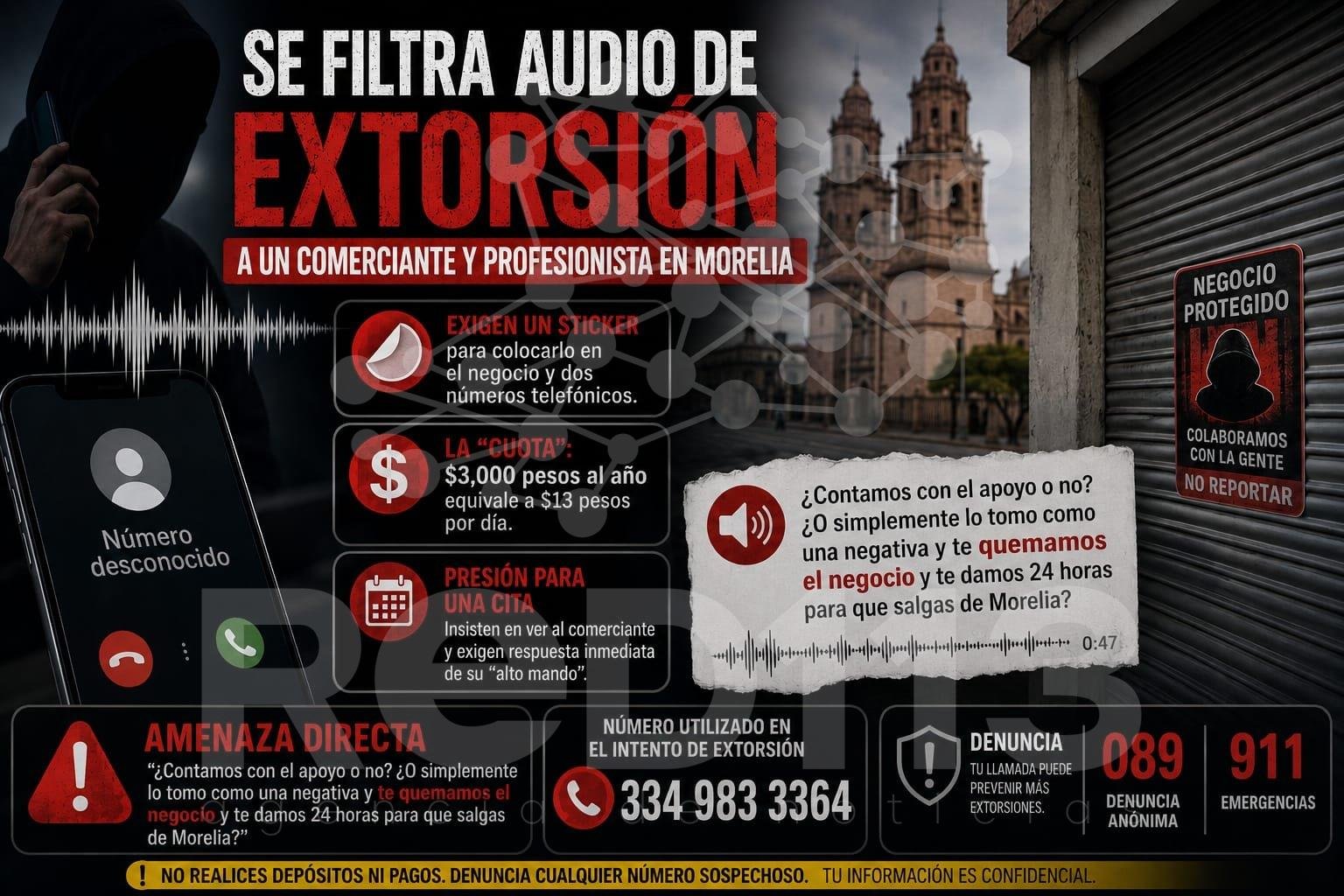 Se filtra audio de intento de extorsión a un comerciante y profesionista en Morelia